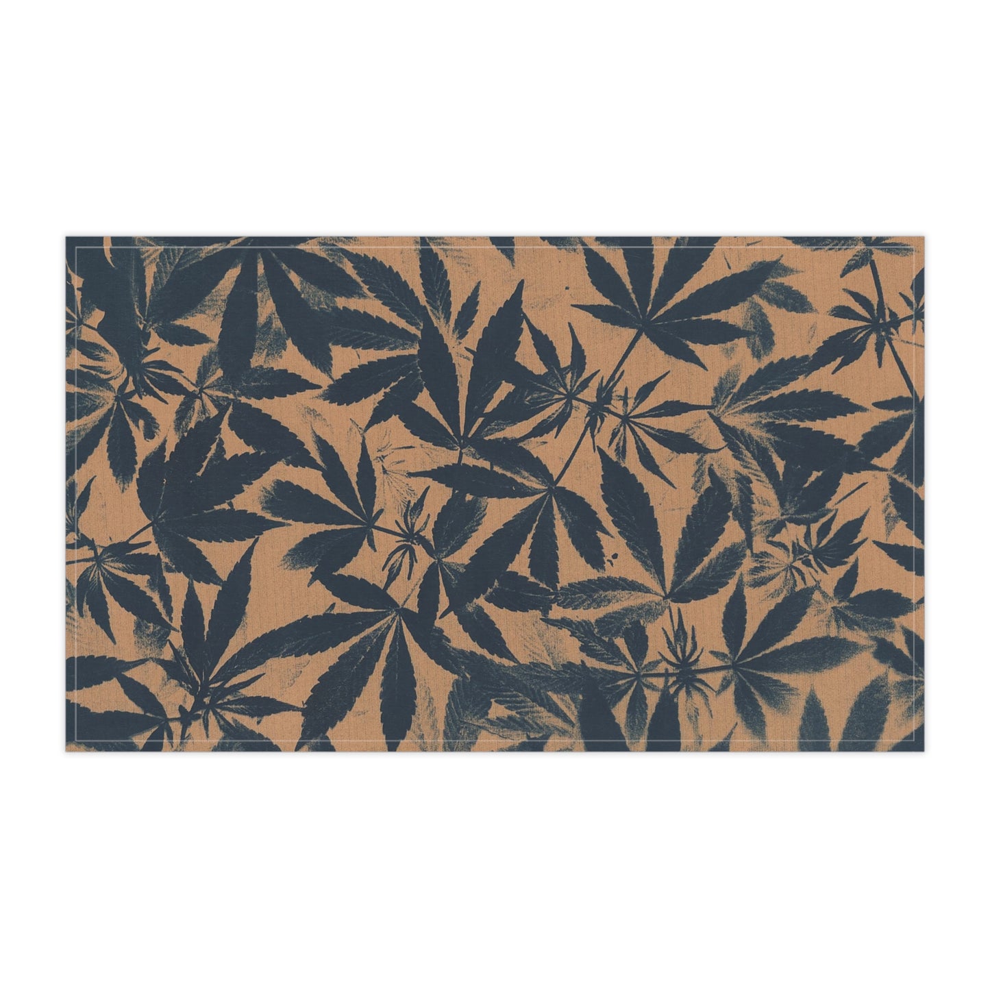 100% Cotton Twill Kitchen Towel - Cannabis Field Cyanotype on Amber Print