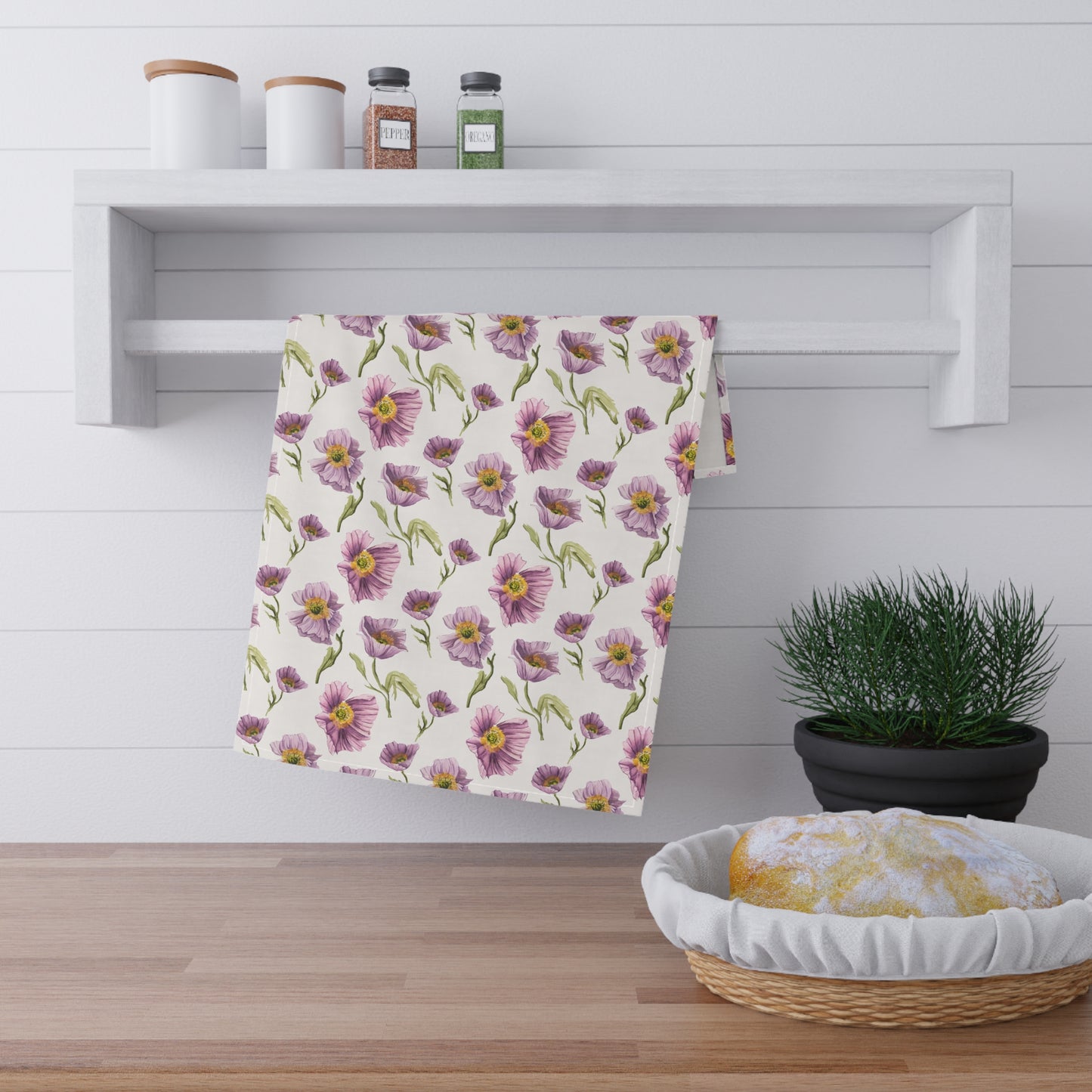 100% Cotton Twill Kitchen Towel - Lilac Poppies