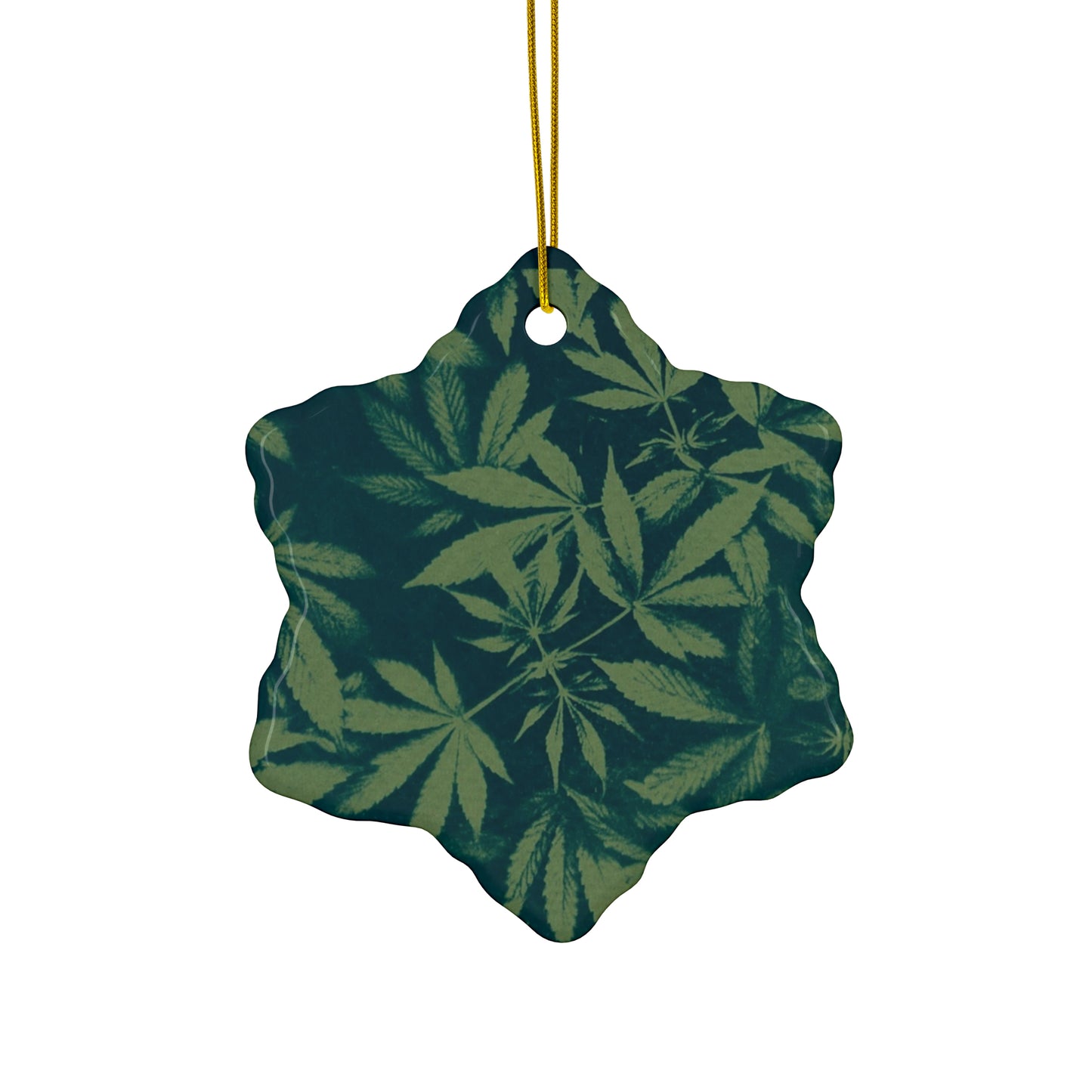 Ceramic Holiday Ornaments - Cyanotype on Green Print 1