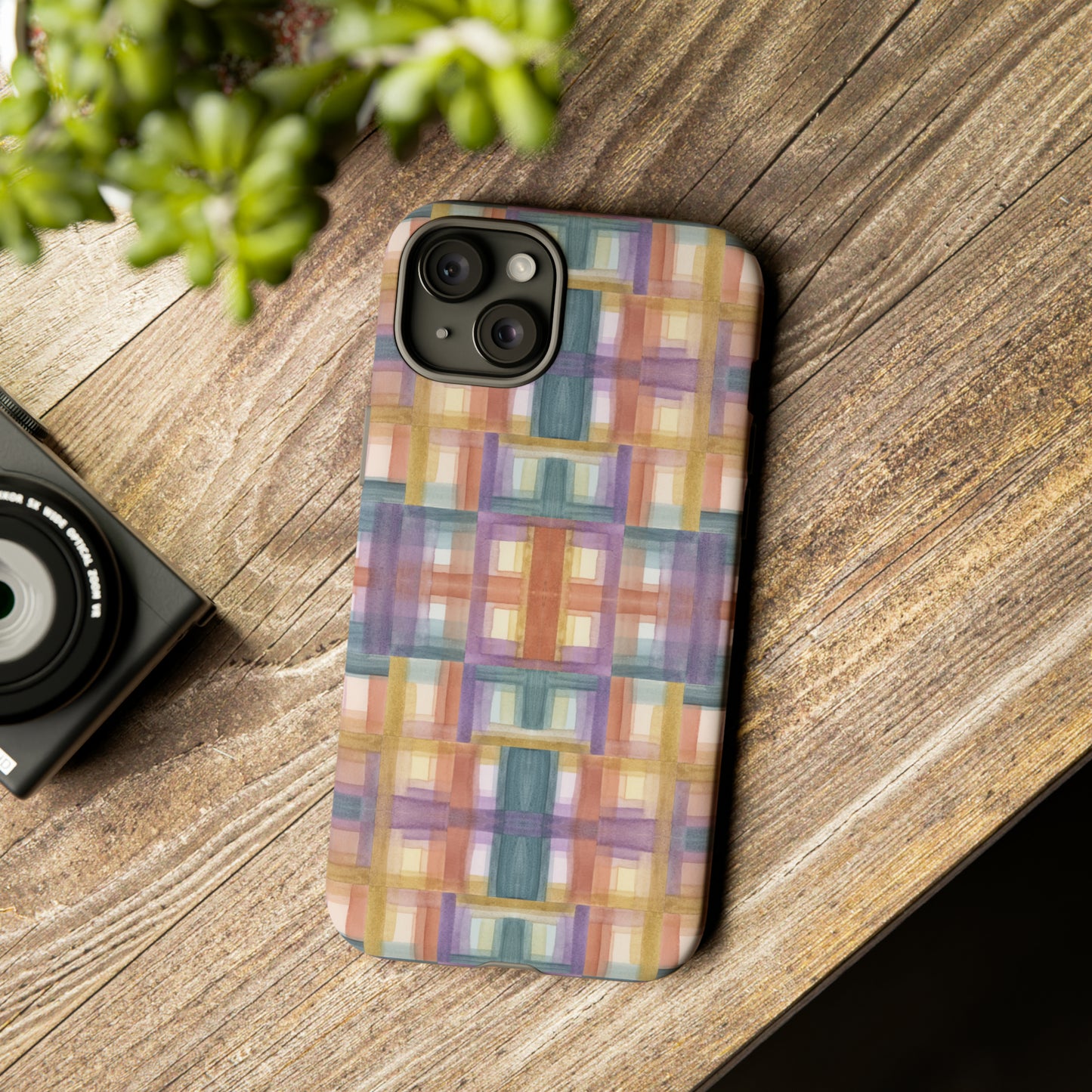 Tough Cell Phone Cases - Painterly Plaid, Warm Colors