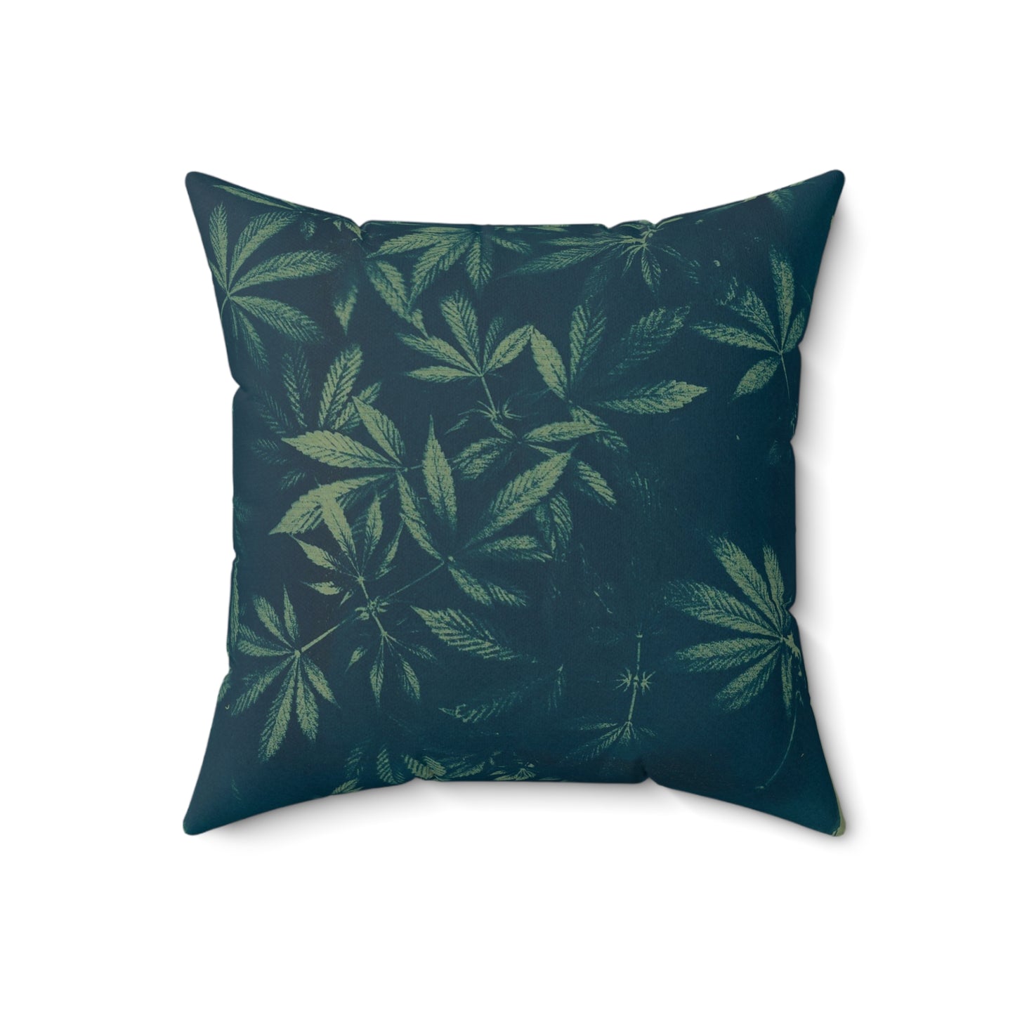 Faux Suede Square Pillow - Cyanotype on Green