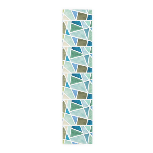 Table Runner 100% Cotton - Aqua Geo