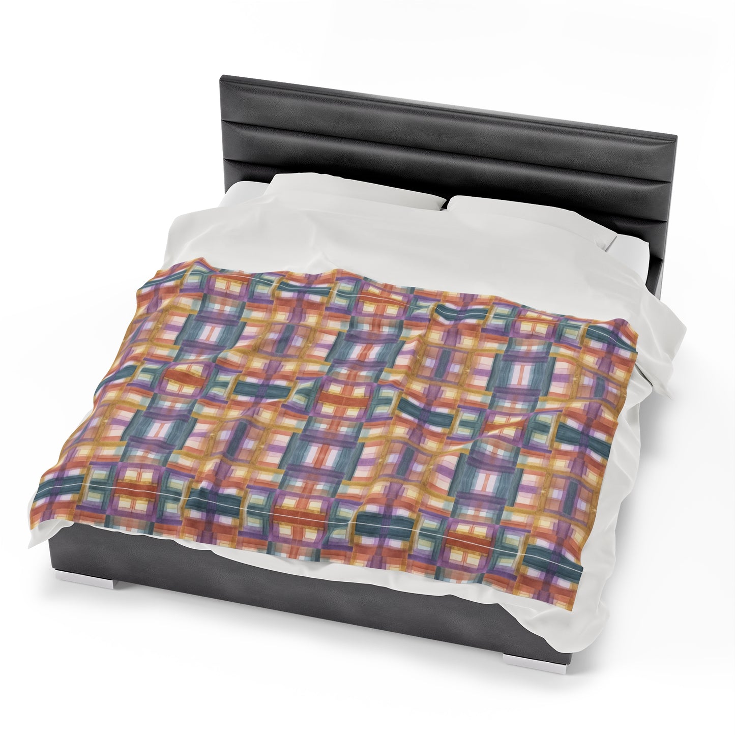 Velveteen Plush Blanket - Painterly Plaid, Warm Colors