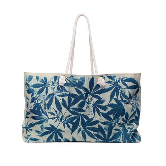 Oversized Weekender Bag - Cannabis Field Cyanotype on Ivory Print