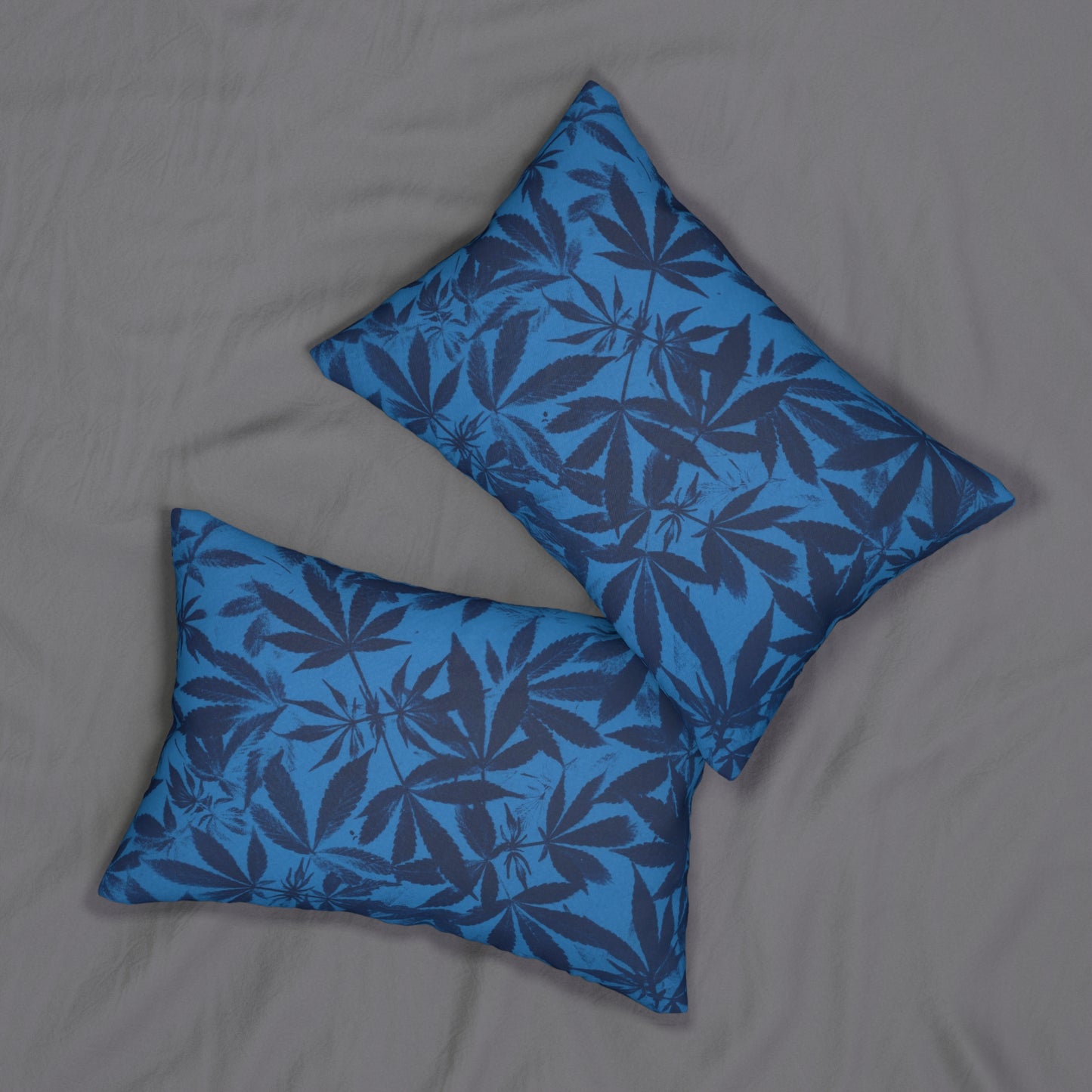 Decorative Lumbar Pillow - Cannabis Field Cyanotype on Bright Blue Print