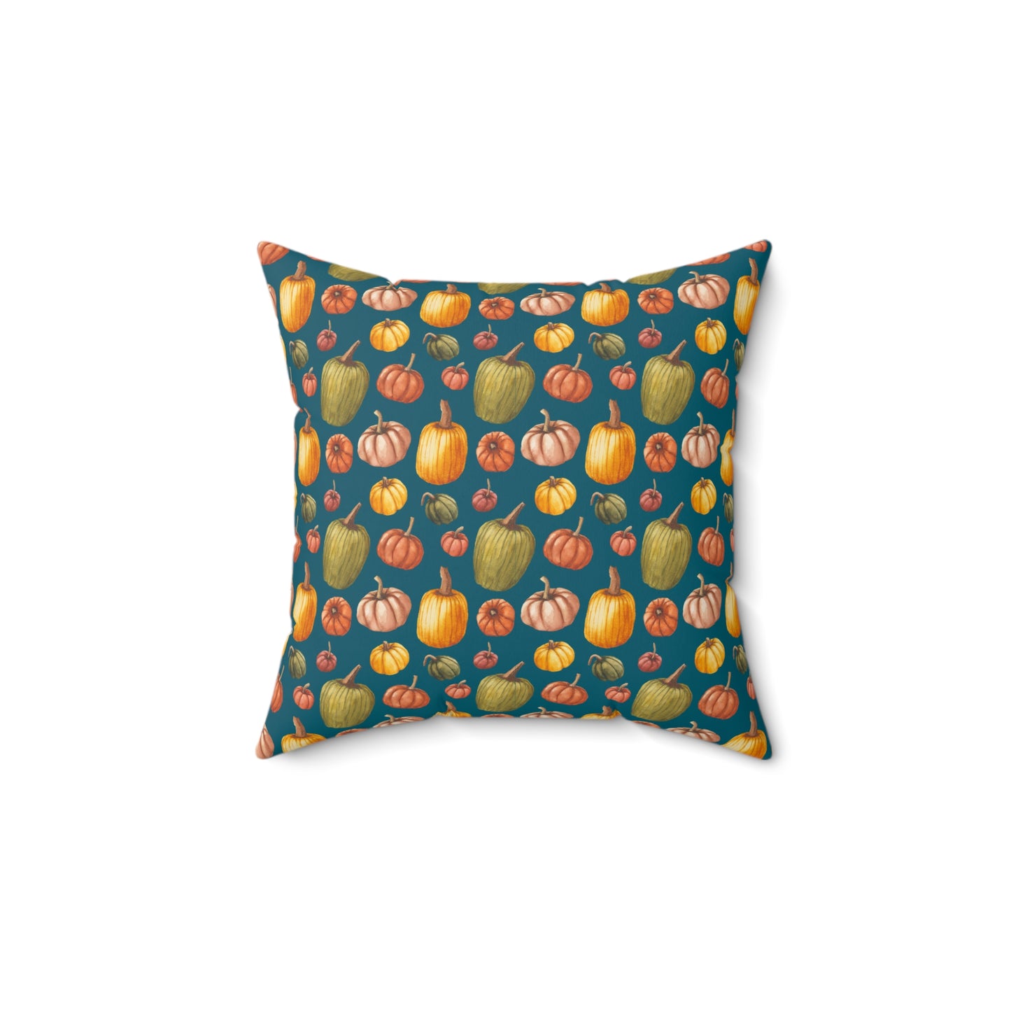 Faux Suede Square Pillow - Fall Pumpkins on Teal