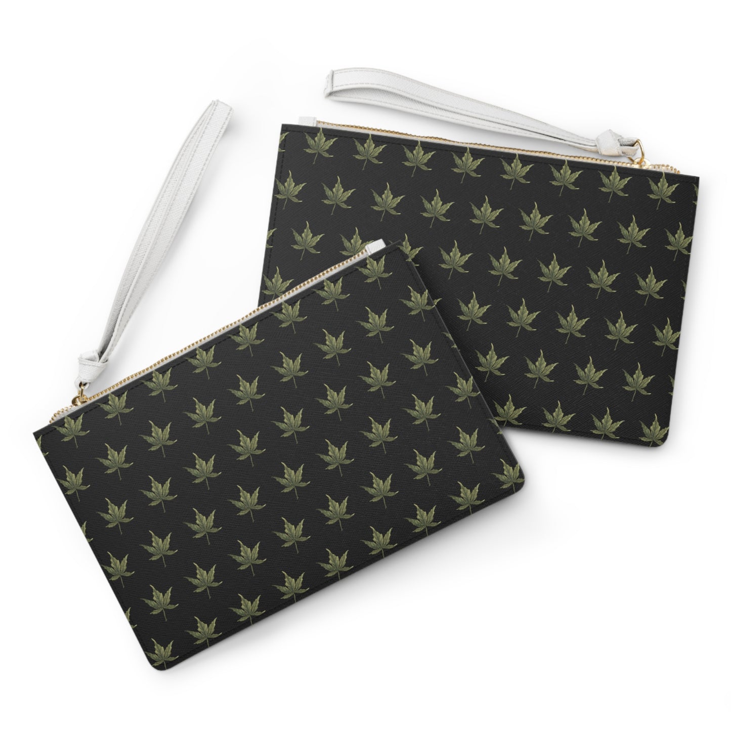 Vegan Leather Clutch Bag - Cannabis Leaf Print on Black