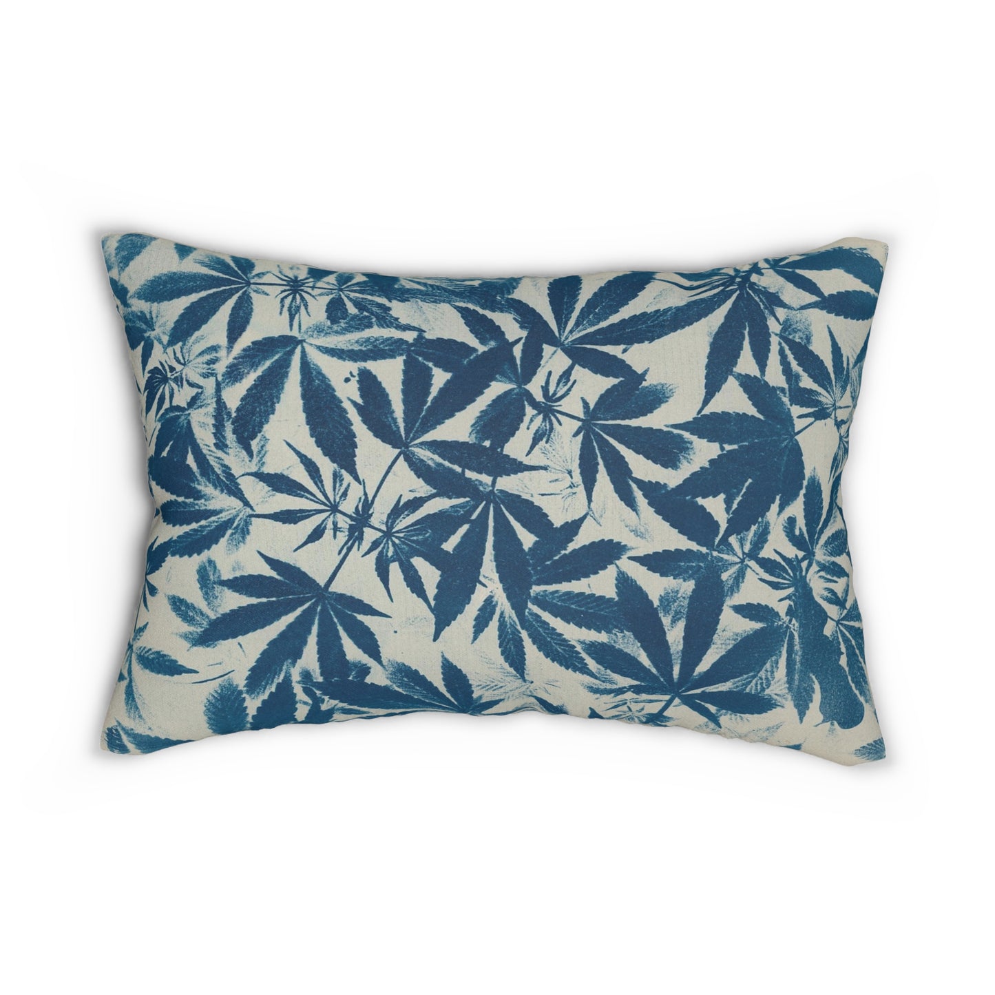 Decorative Lumbar Pillow - Cannabis Field Cyanotype on Ivory Print