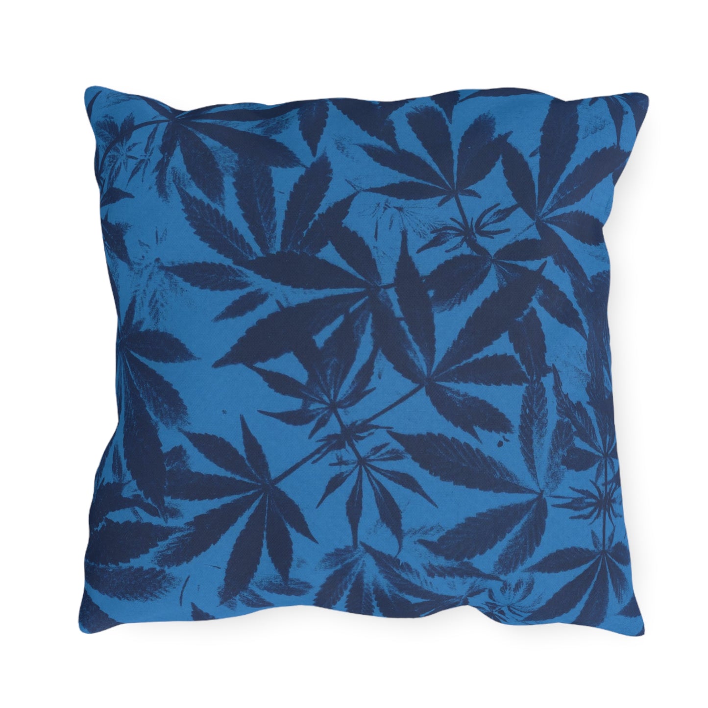 Outdoor Decorative Pillows - UV/H2O/Mildew Resistant - Cannabis Field Cyanotype on Bright Blue Print