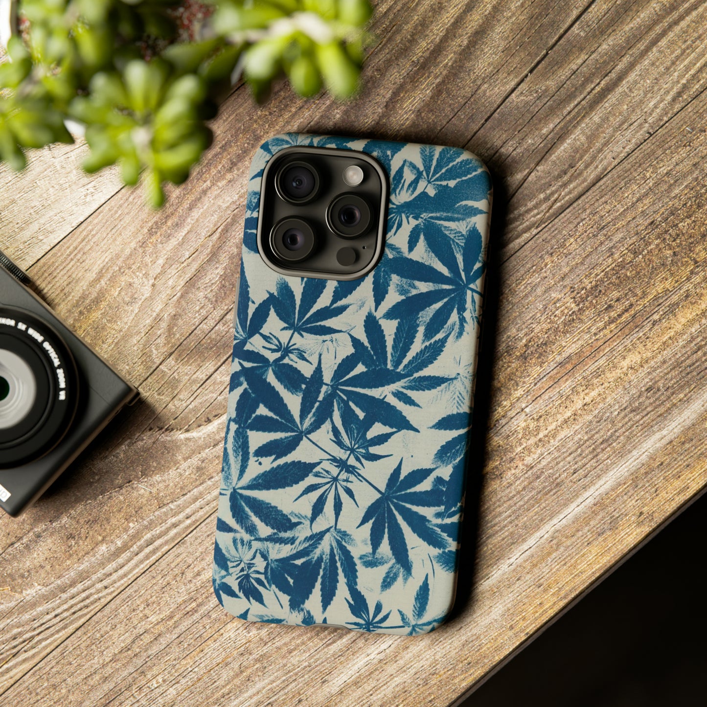 Tough Cell Phone Cases -Cannabis Field Cyanotype on Ivory Print