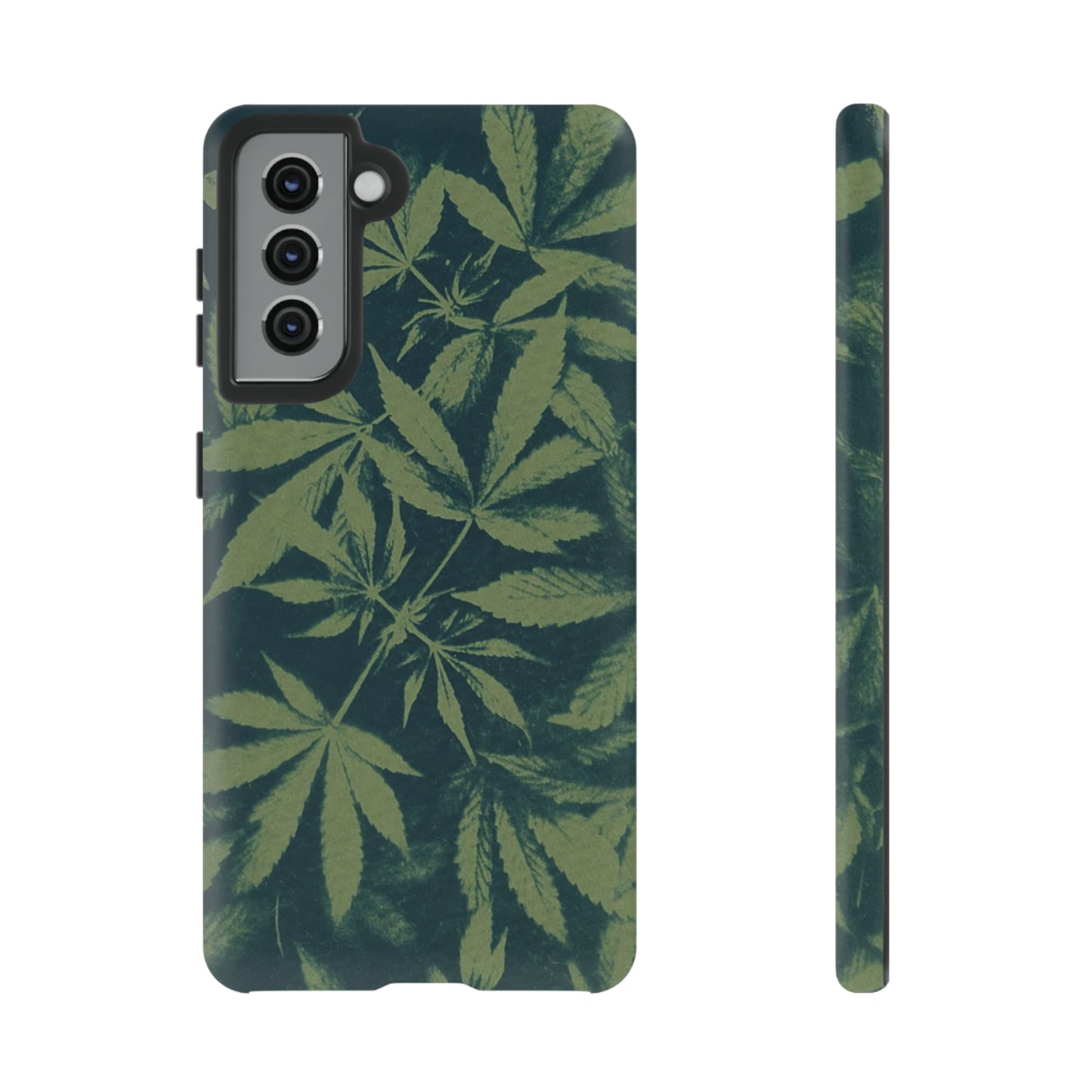 Tough Cell Phone Cases - Cannabis Field Cyanotype on Olive Print