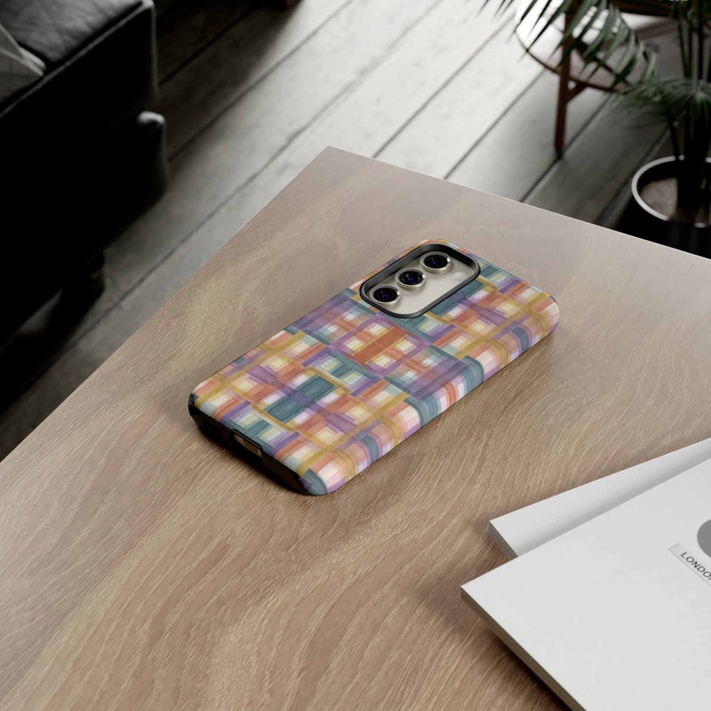 Tough Cell Phone Cases - Painterly Plaid, Warm Colors