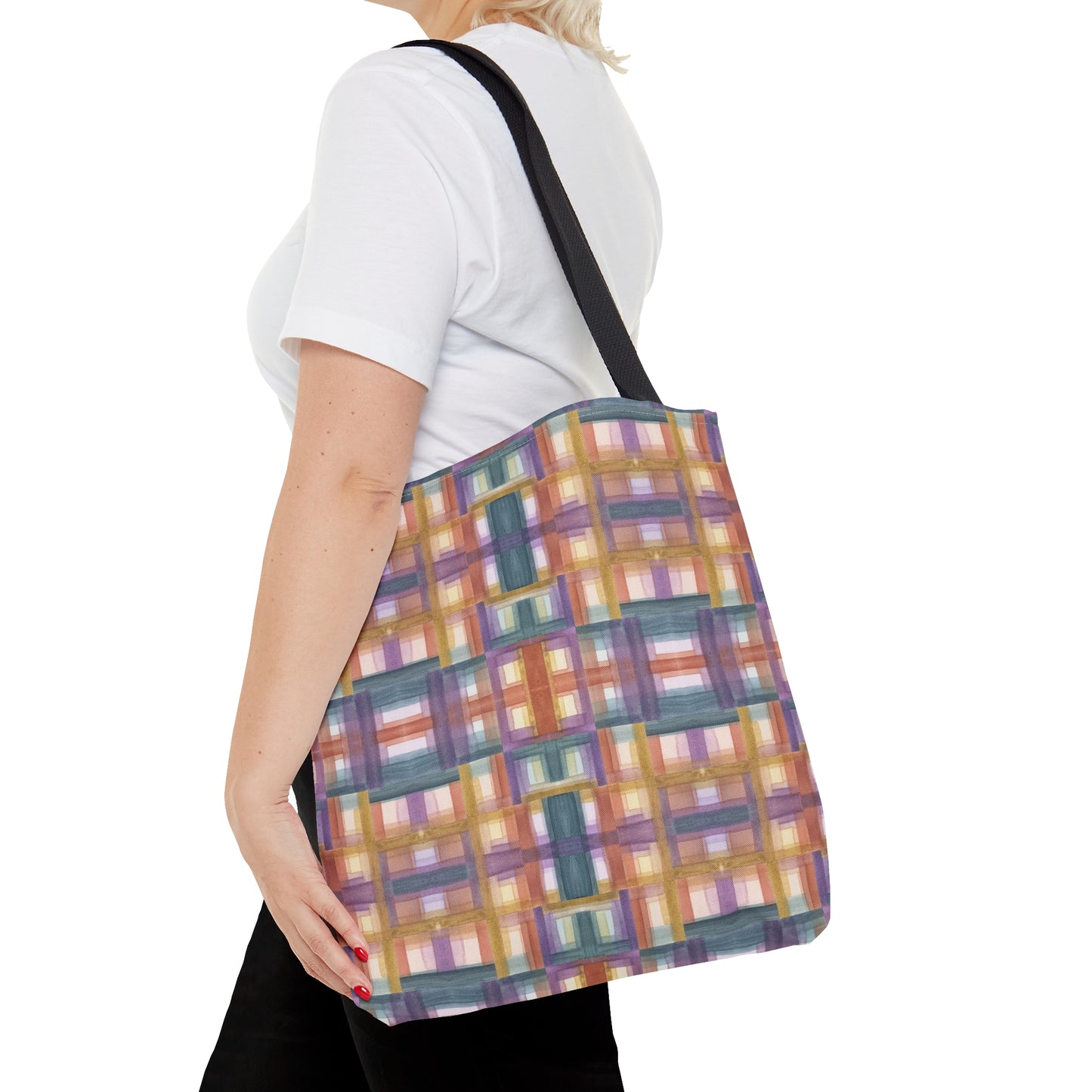 Tote Bag - Painterly Plaid, Warm Tones