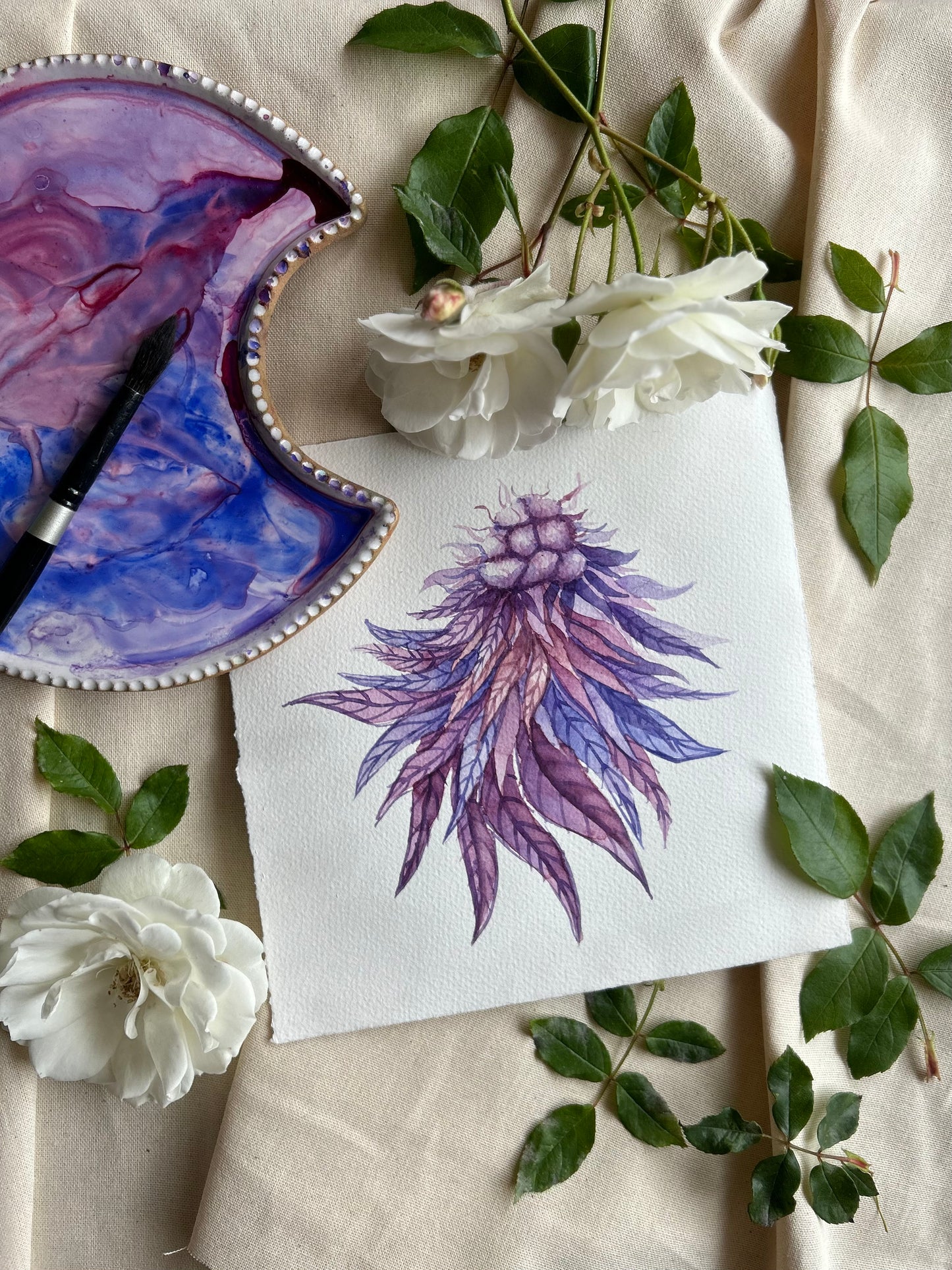 Purple Cannabis Flower Original Watercolor Painting 8x8"