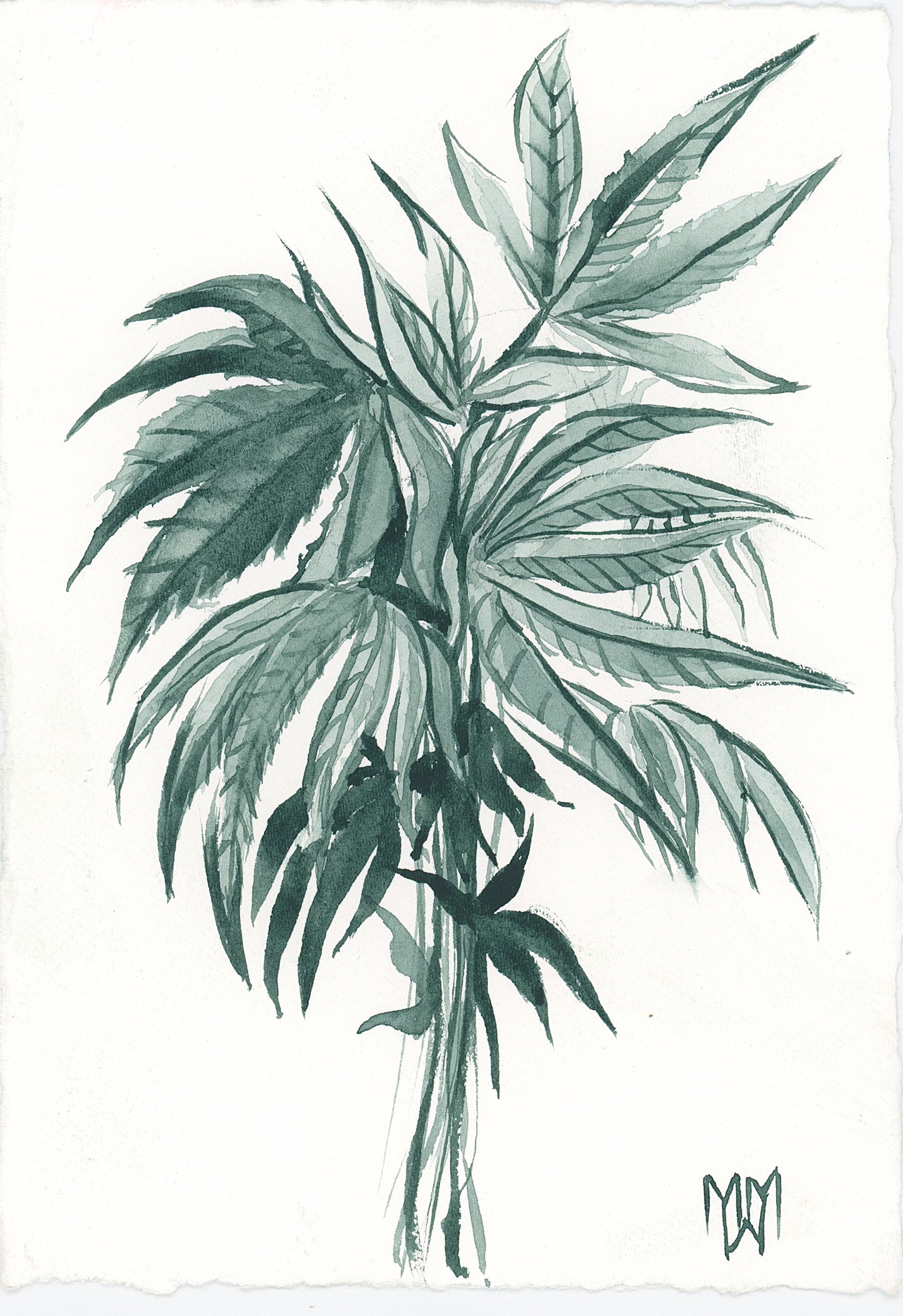 Cannabis Bouquet Original Watercolor Painting 5x7"