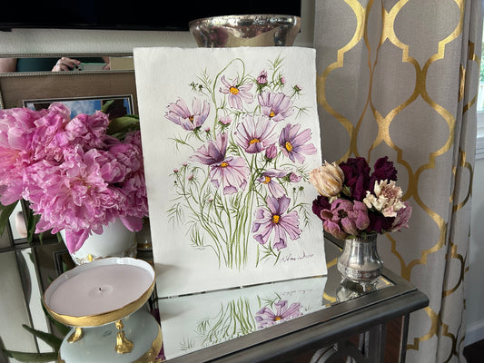 Lilac Cosmos Original Watercolor Painting