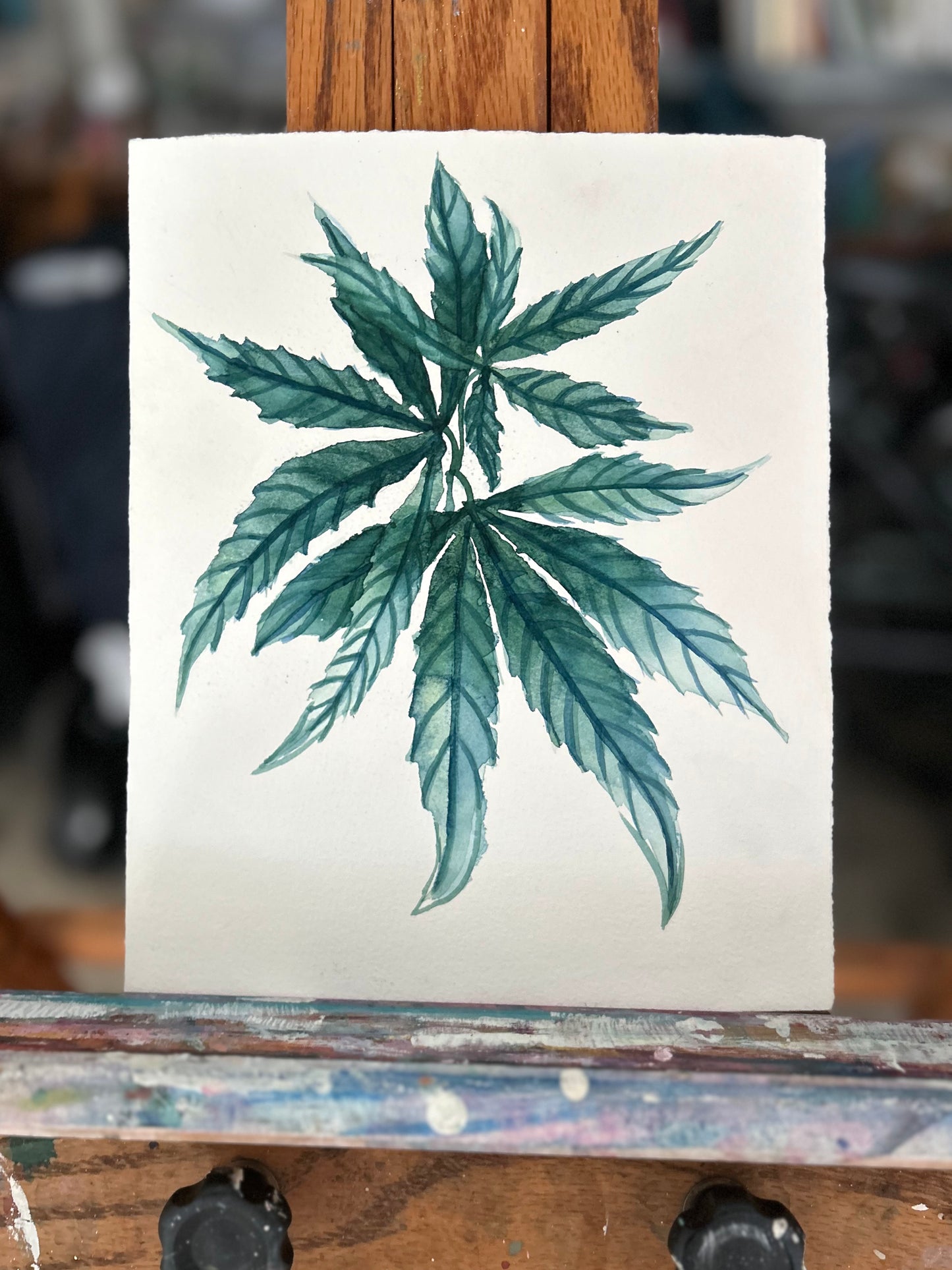 Teal Dreamleaf Original Watercolor Painting 8x10"