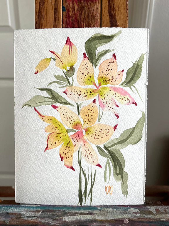 Alstromerias Original Watercolor Painting 5x7"