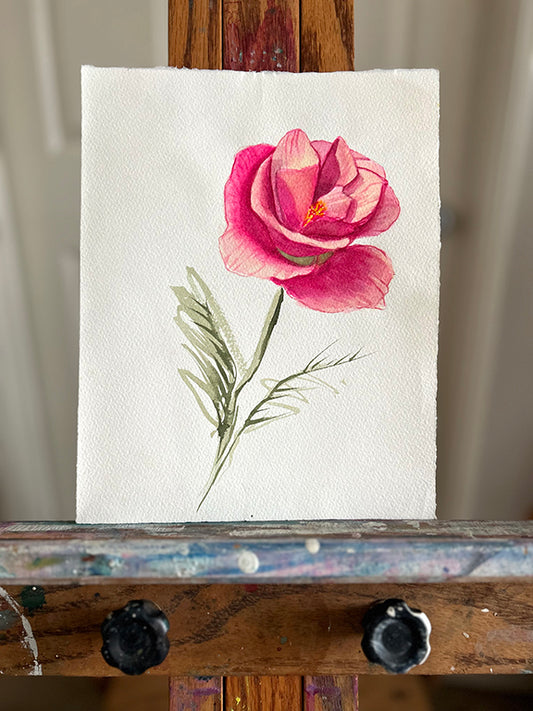 Pink California Poppy Original Watercolor Painting - 8x10"