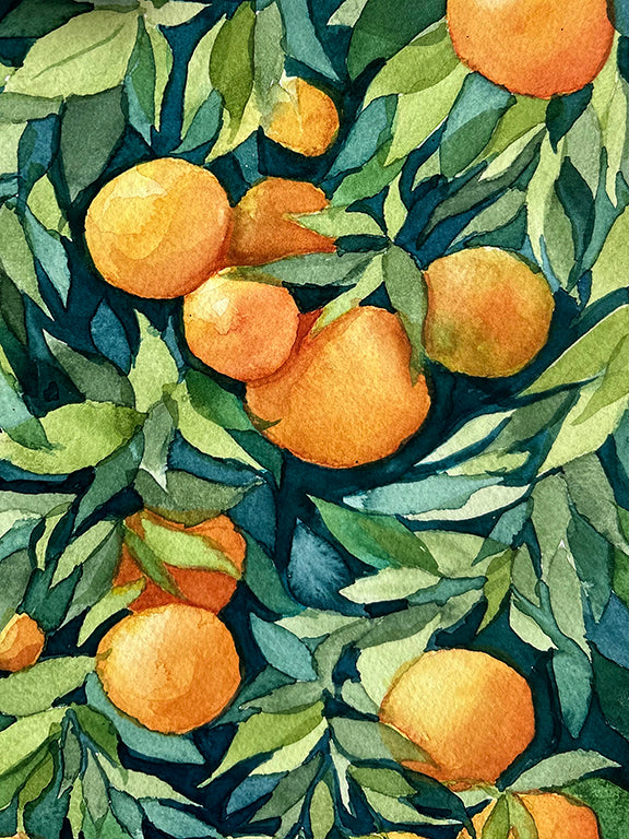 Orange Grove Original Watercolor Painting - 8x10"