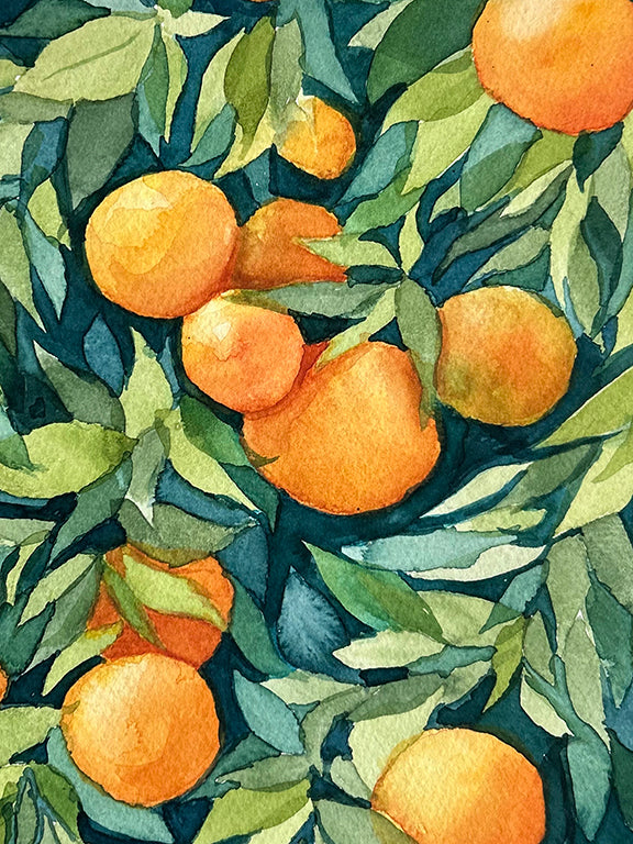 Orange Grove Original Watercolor Painting - 8x10"