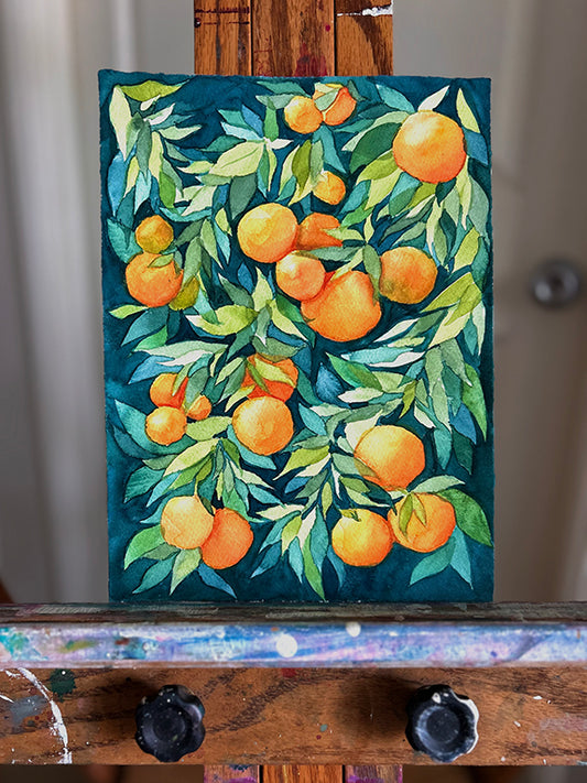 Orange Grove Original Watercolor Painting - 8x10"