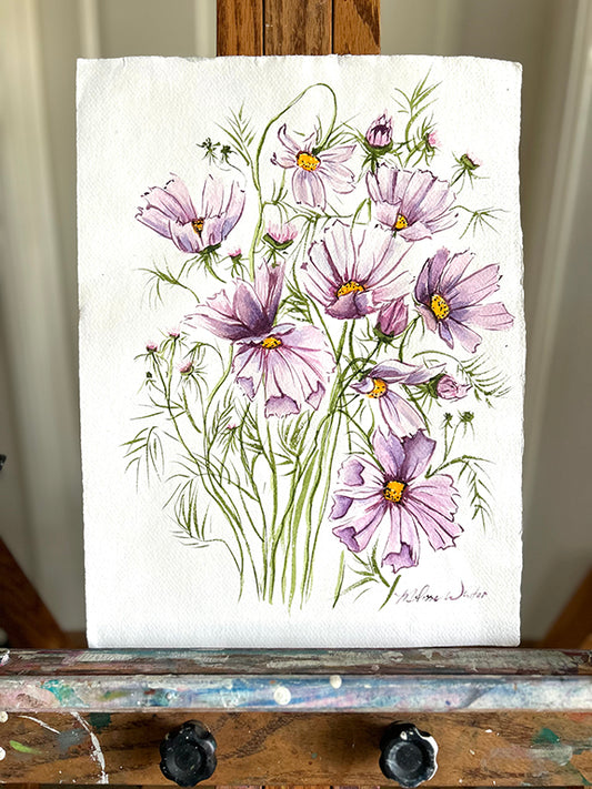 Lilac Cosmos Original Watercolor Painting - 11x15"