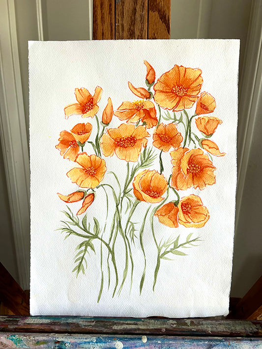 Golden Poppies 1 Original Watercolor Painting - 11x15"