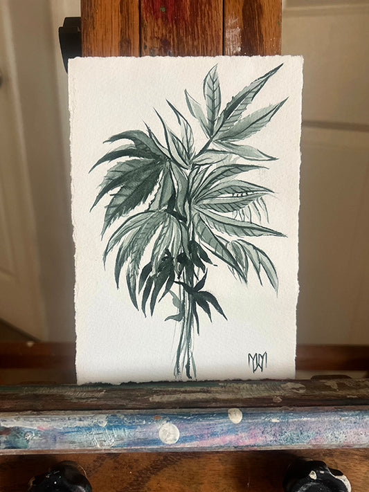 Cannabis Bouquet Original Watercolor Painting 5x7"
