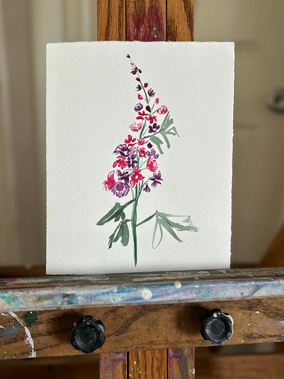 Delphinium 2 Original Watercolor Painting 8x10"