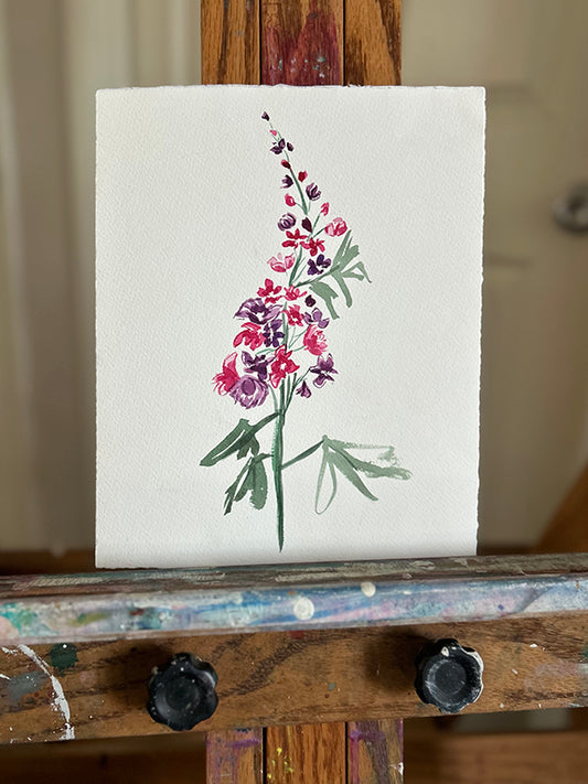 Delphinium 2 Original Watercolor Painting 8x10"