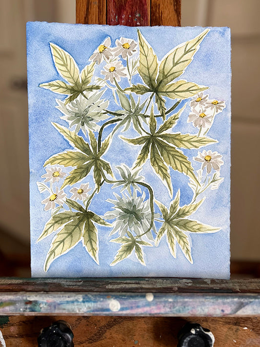 Cannabis & Chamomile Original Watercolor Painting 8x10"