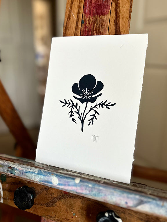 California Poppy - Original Hand Pulled Linocut Print