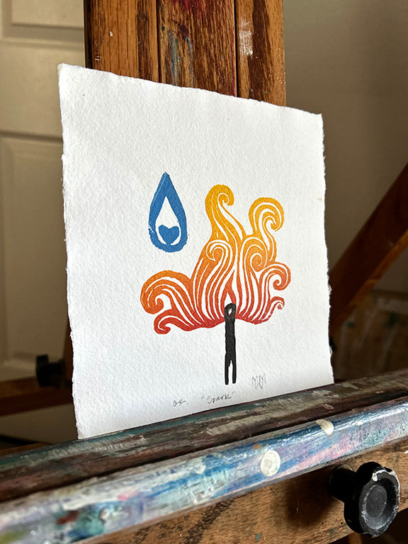 Spark - Original Hand Pulled Linocut Print in COLOR
