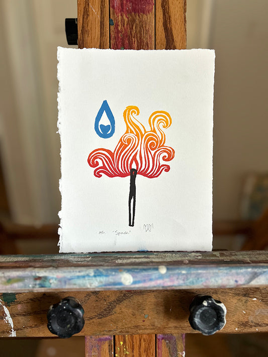 Spark - Original Hand Pulled Linocut Print in COLOR