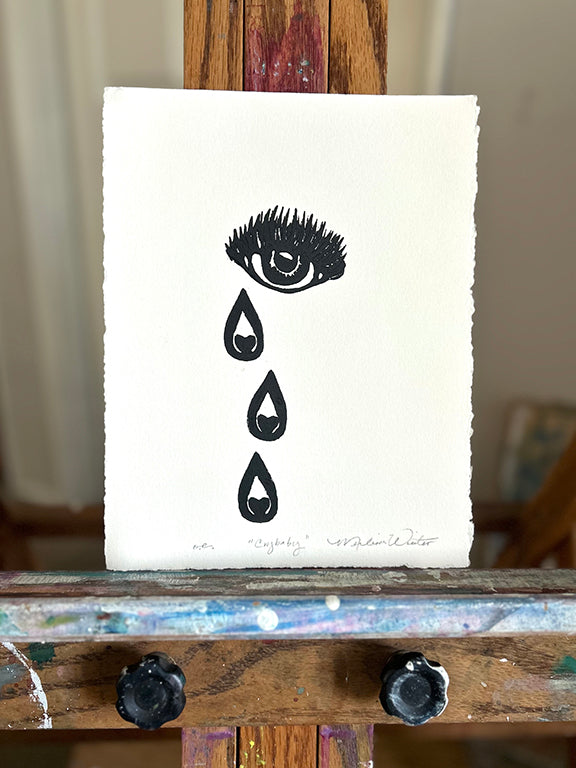 Tears that Care 3 - Original Hand Pulled Linocut Print