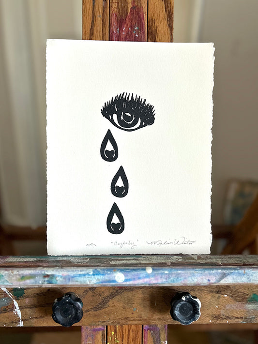 Tears that Care 3 - Original Hand Pulled Linocut Print