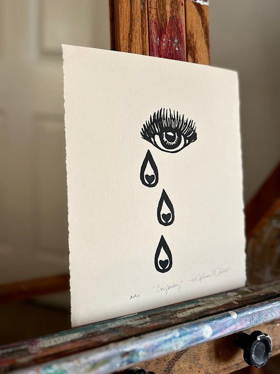 Tears that Care 3 - Original Hand Pulled Linocut Print