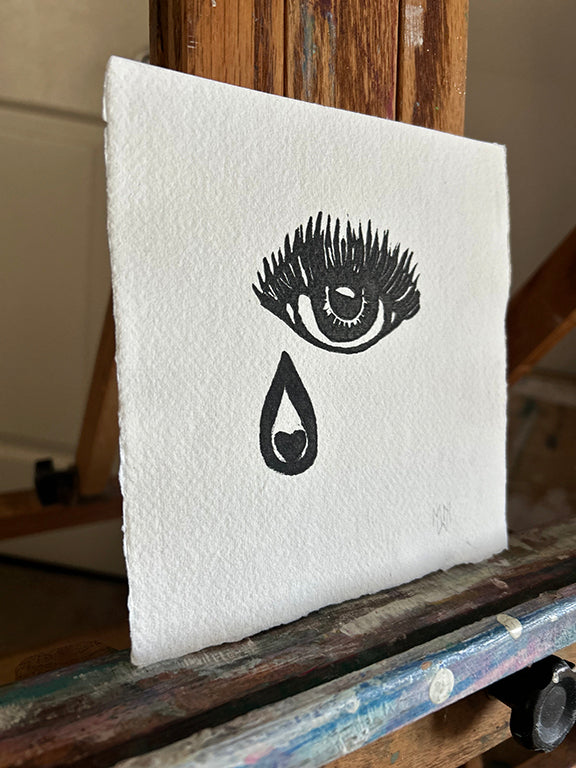 Tears that Care 1 - Original Hand Pulled Linocut Print