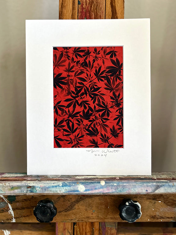 Cannabis Field Handmade Cyanotype on Red Paper 1 - 8x10"