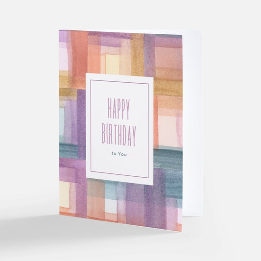 Notecard, blank inside - Painterly Plaid Happy Birthday to You